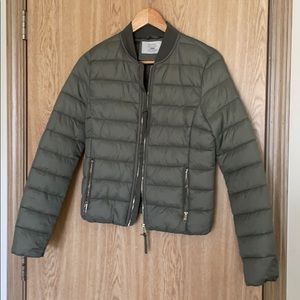 Bershka puff jacket olive green